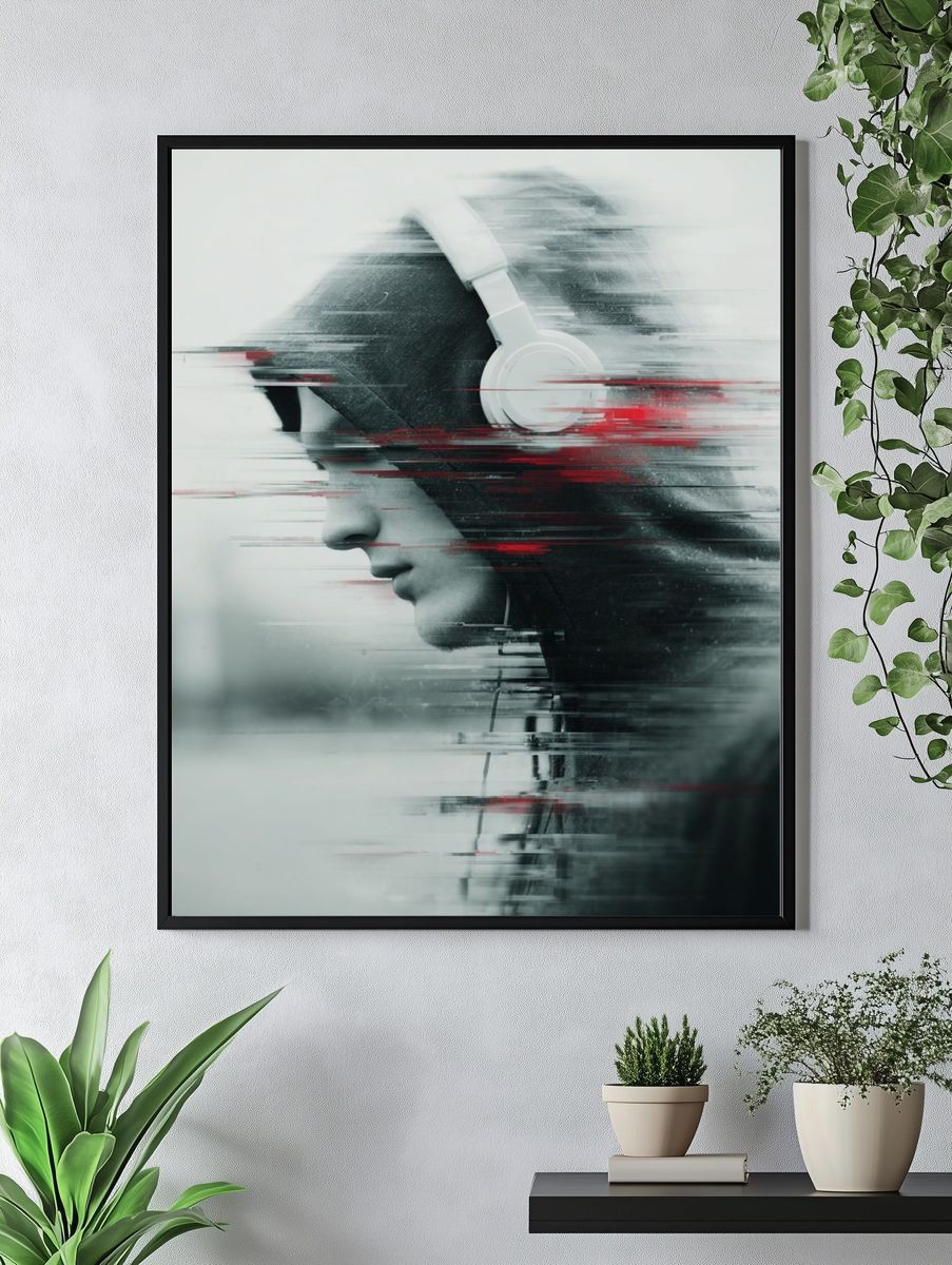 Glitch Headphones Portrait Print. — room view 4