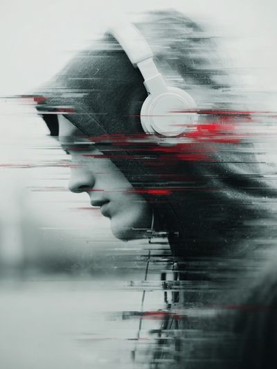 Glitch Headphones Portrait Print. poster