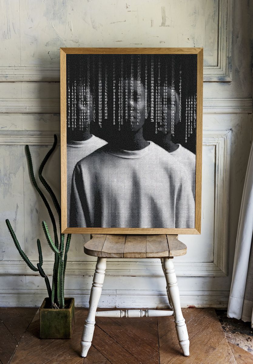 Glitch Binary Portrait Poster. — room view 1