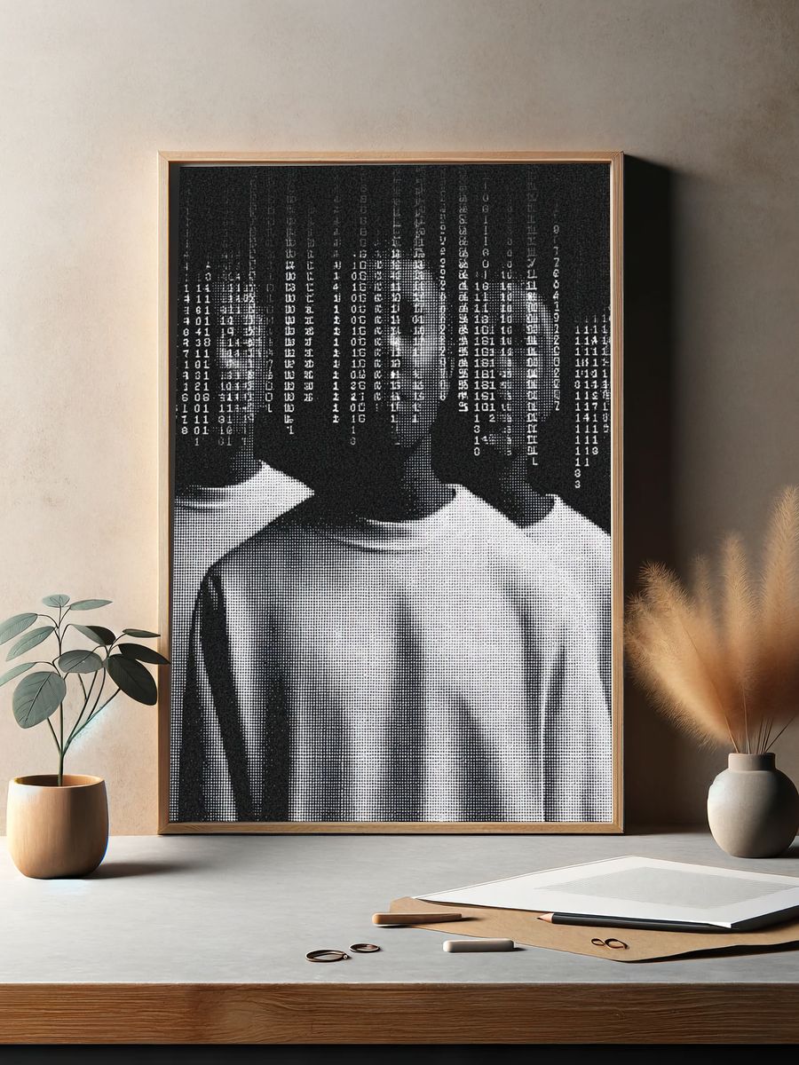 Glitch Binary Portrait Poster. — room view 2
