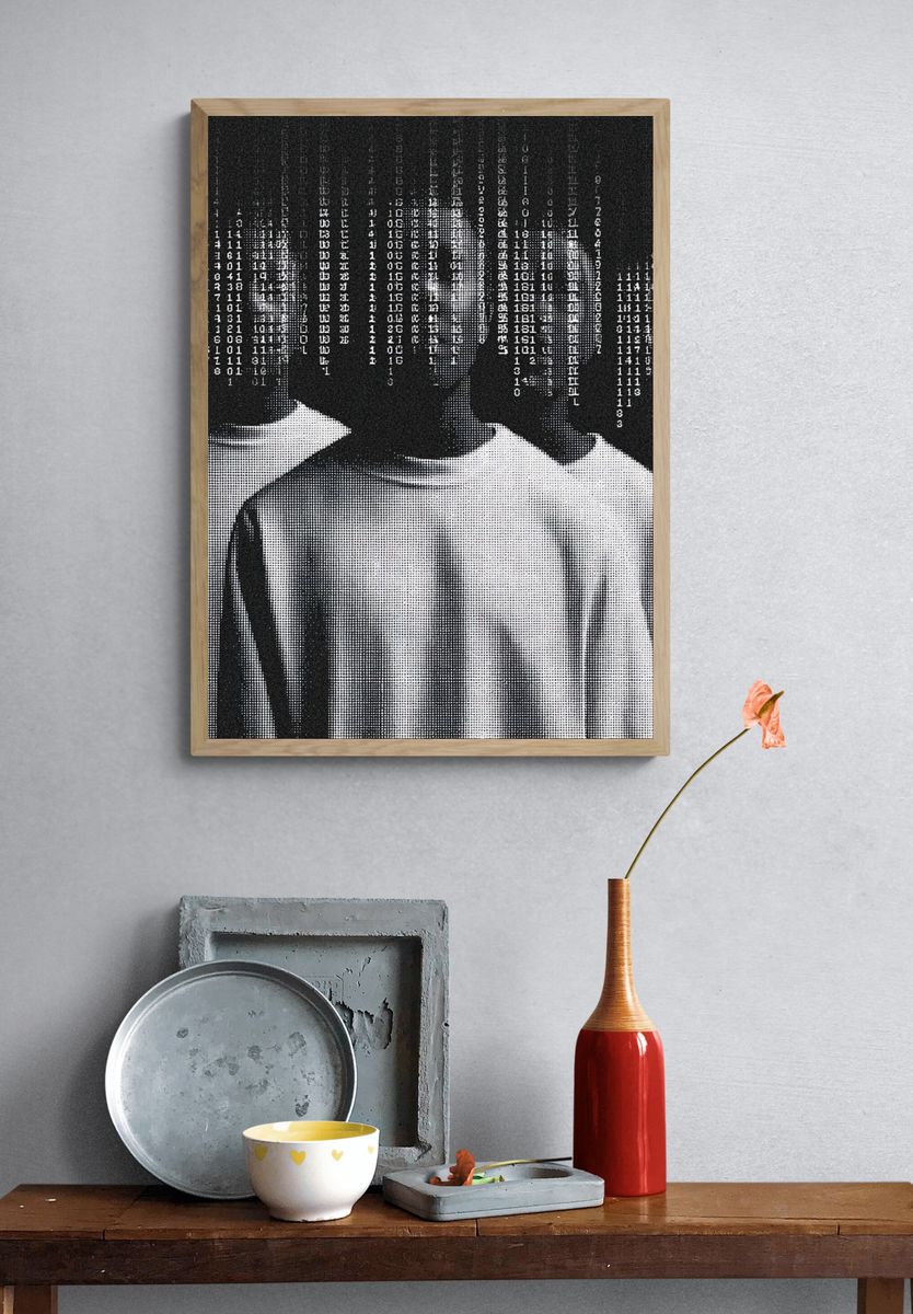 Glitch Binary Portrait Poster. — room view 3