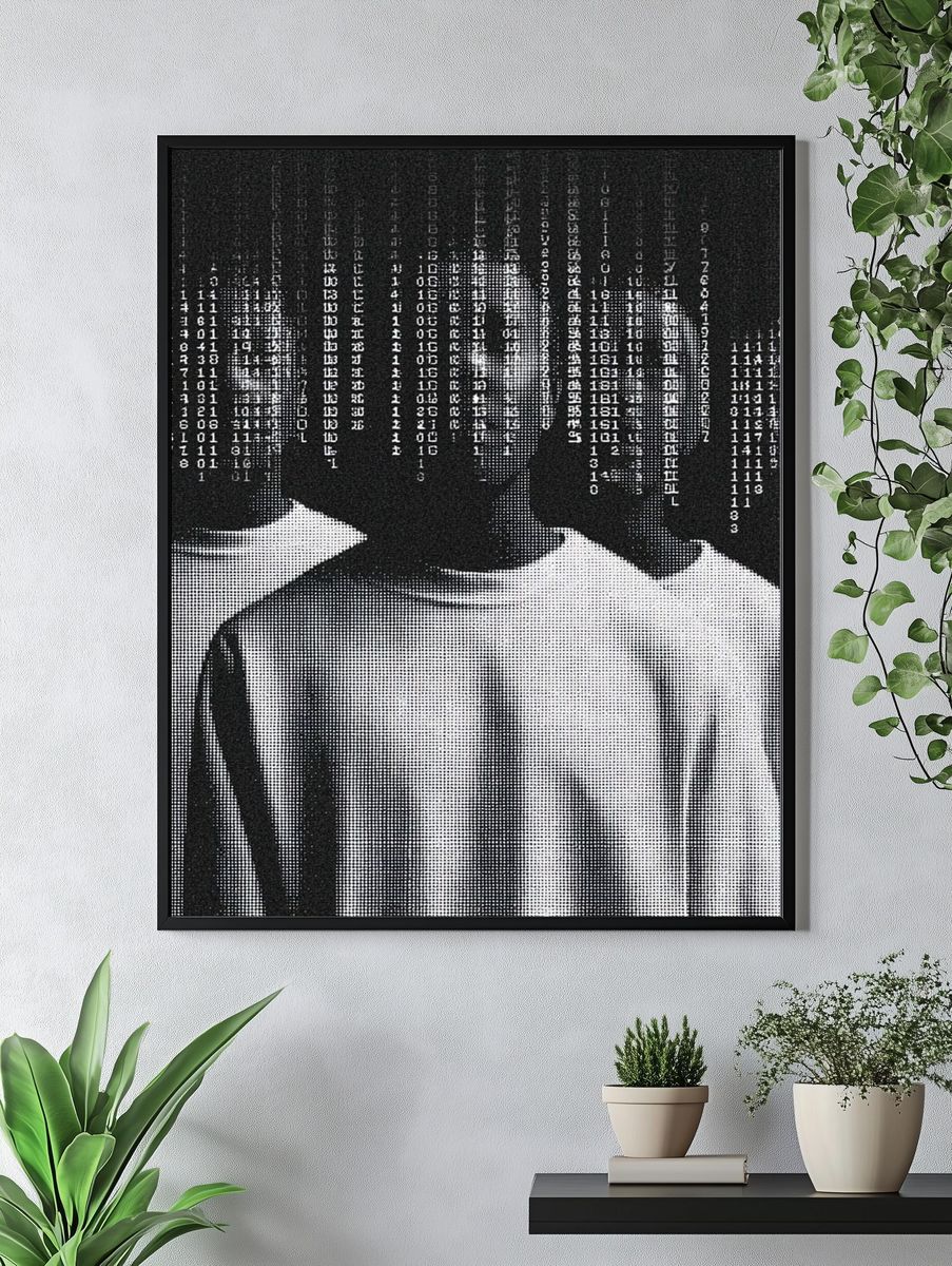 Glitch Binary Portrait Poster. — room view 4