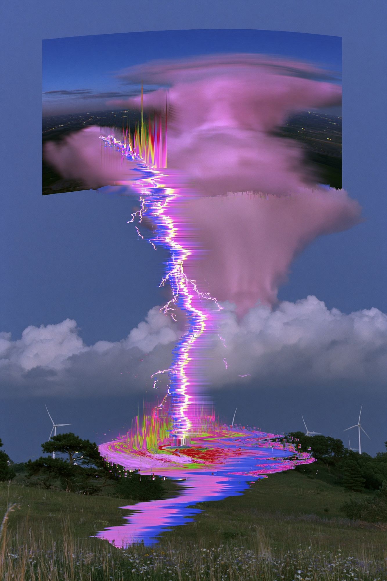 Glitch Lightning Storm Print. poster — illustration art