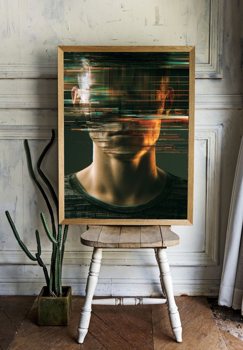 Glitch Portrait Digital Art Poster. room preview