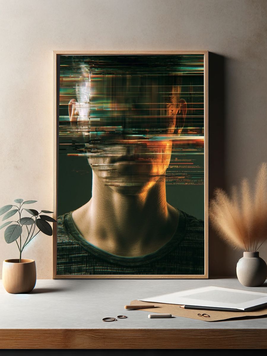 Glitch Portrait Digital Art Poster. — room view 2