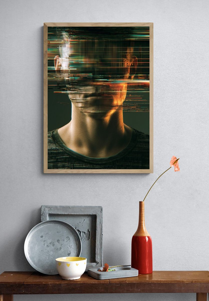 Glitch Portrait Digital Art Poster. — room view 3