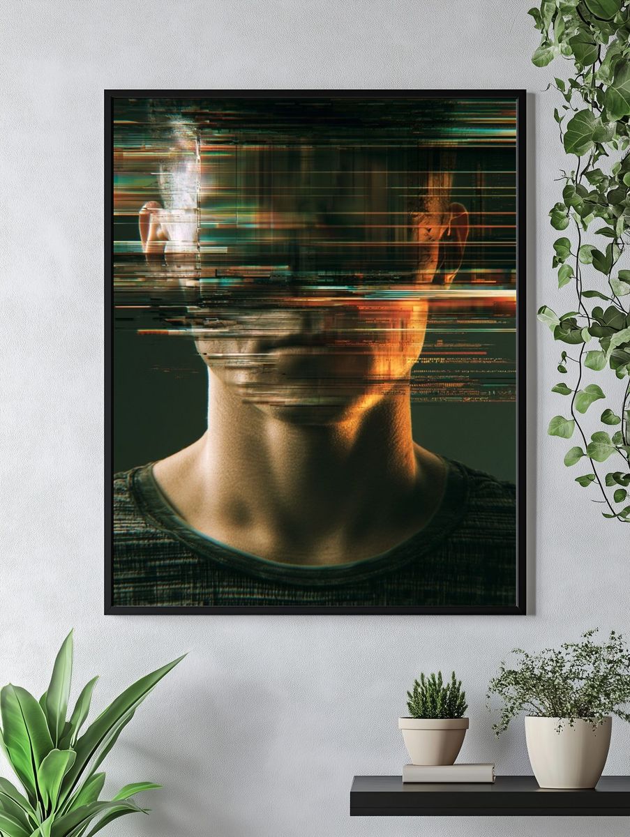 Glitch Portrait Digital Art Poster. — room view 4