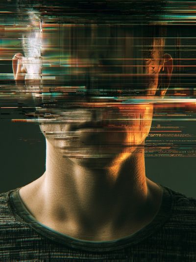 Glitch Portrait Digital Art Poster.