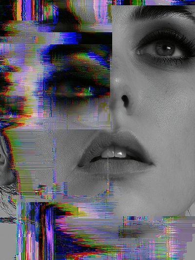 Glitch Portrait Digital Art Poster.