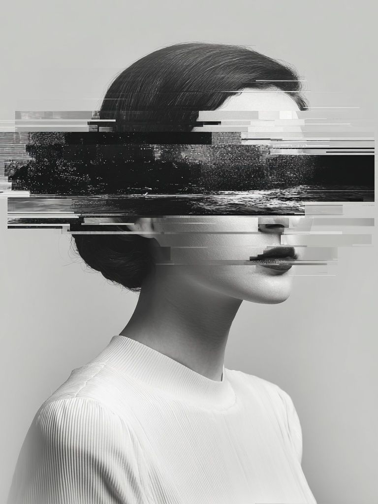 Glitch Portrait Black-White Poster. poster detail