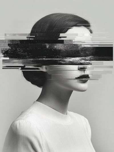 Glitch Portrait Black-White Poster. poster print