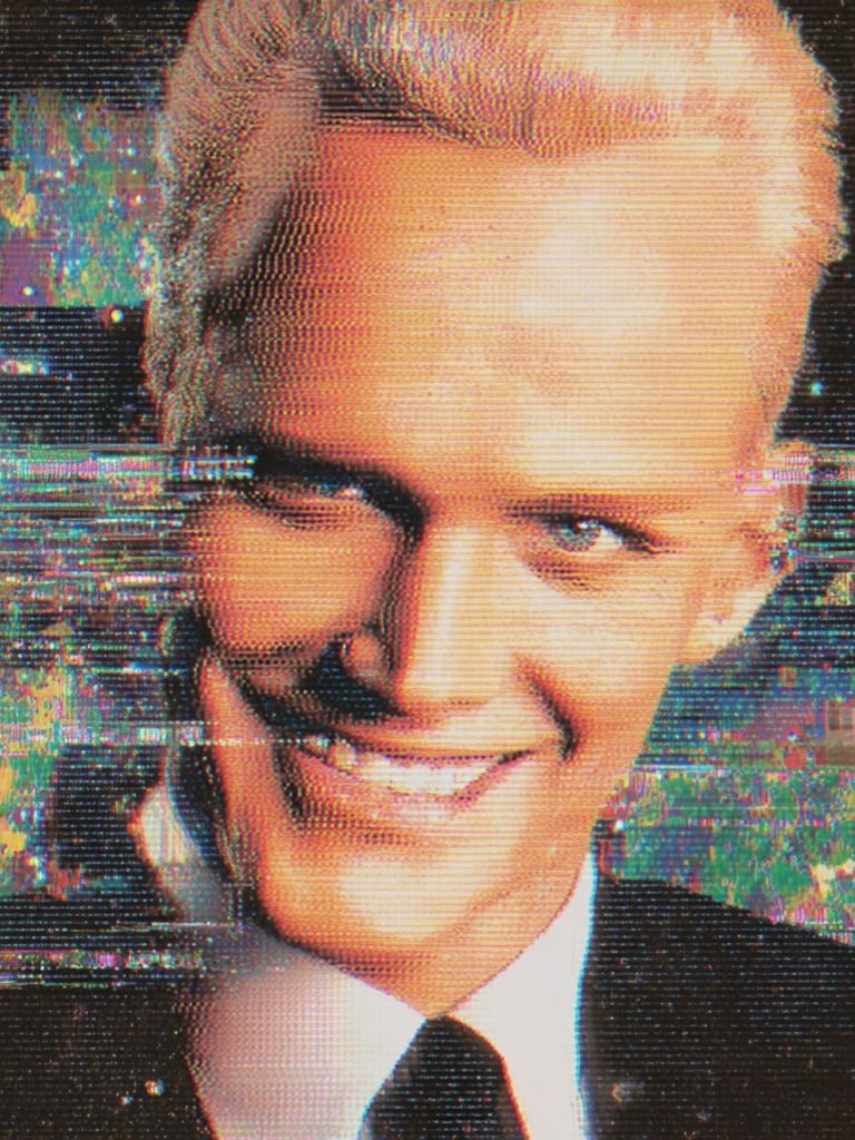 Glitch Portrait of a Smiling Man Poster. poster detail