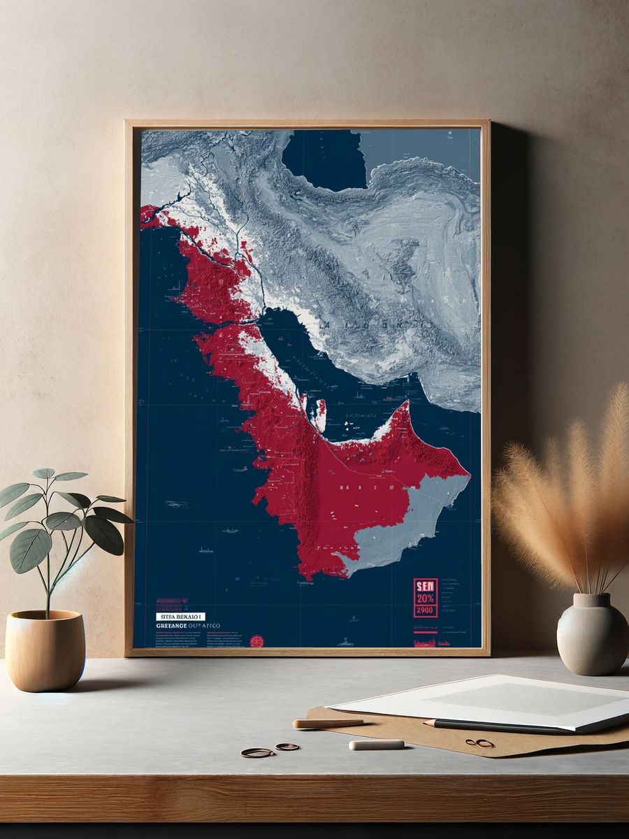 Geographical Map of the Gulf — Vintage Print. — room view 2