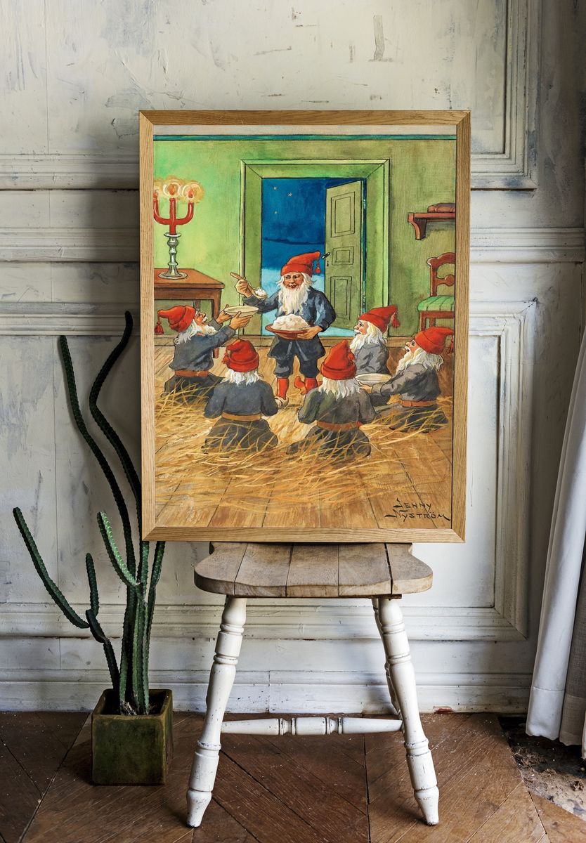 Gnomes Celebrating with Cake — Vintage Print. — room view 1