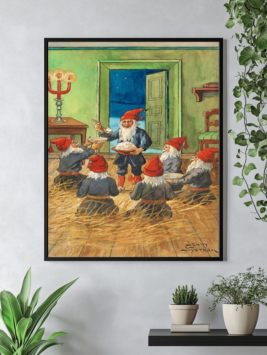 Gnomes Celebrating with Cake — Vintage Print. — room view 4