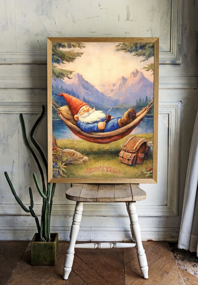 Relaxing Gnome — Illustration Print. — room view 1