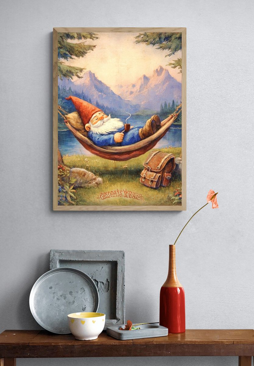 Relaxing Gnome — Illustration Print. — room view 3