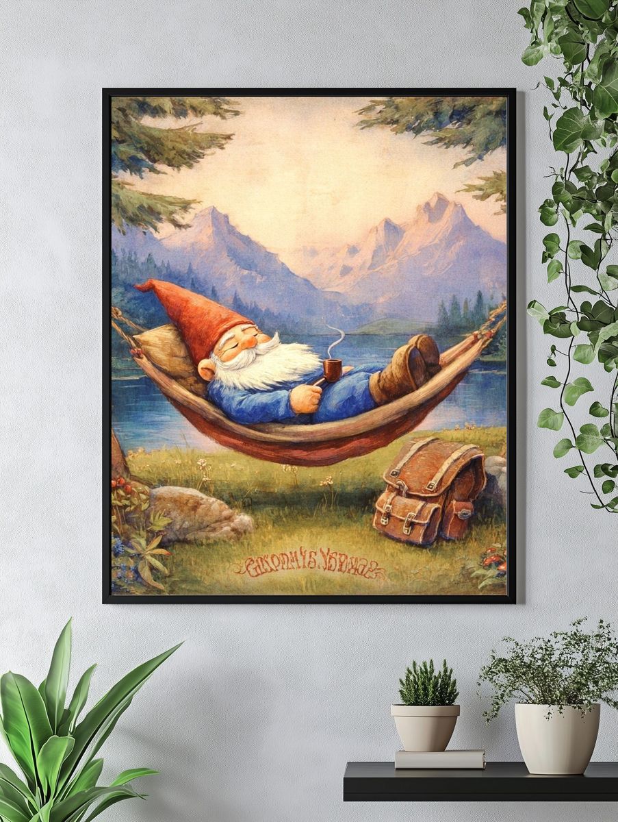 Relaxing Gnome — Illustration Print. — room view 4