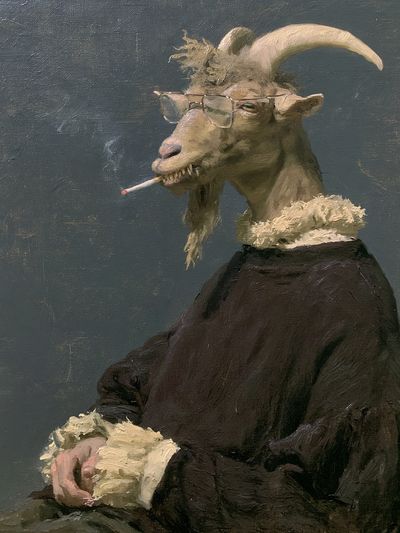 Smoking Goat Portrait Print. poster