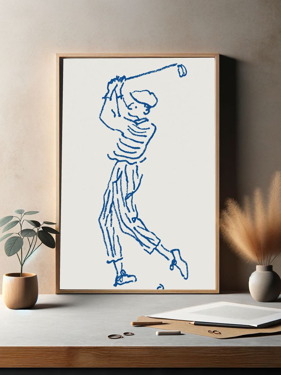 Golfer Swing Line Art Poster. — room view 2