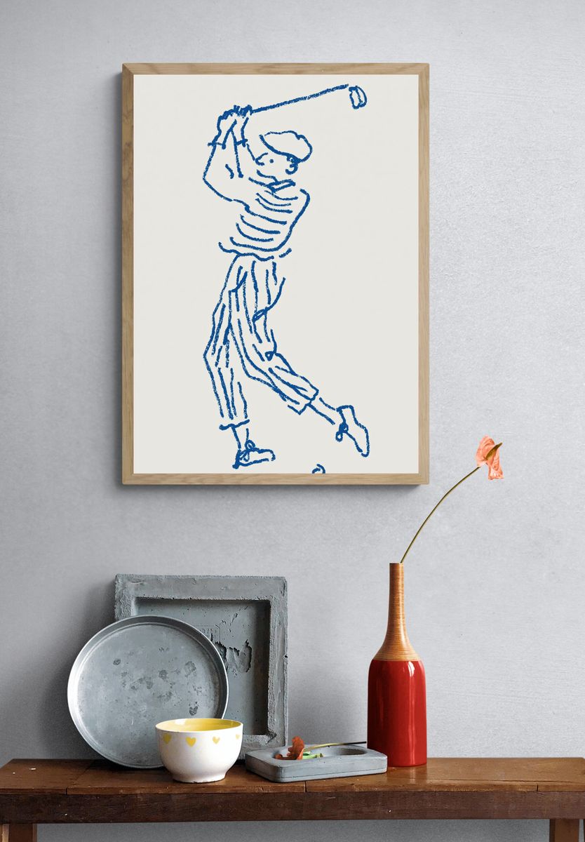 Golfer Swing Line Art Poster. — room view 3