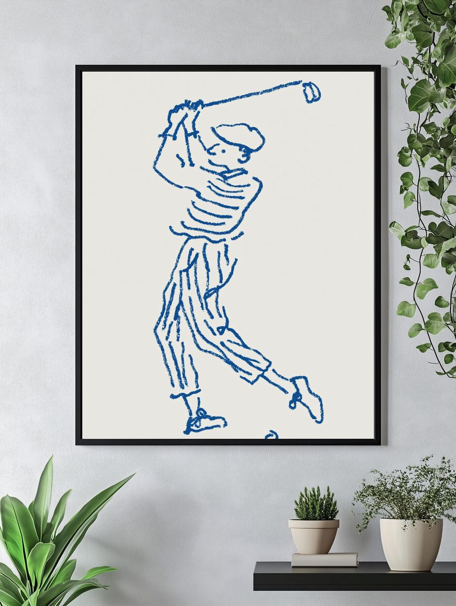 Golfer Swing Line Art Poster. — room view 4