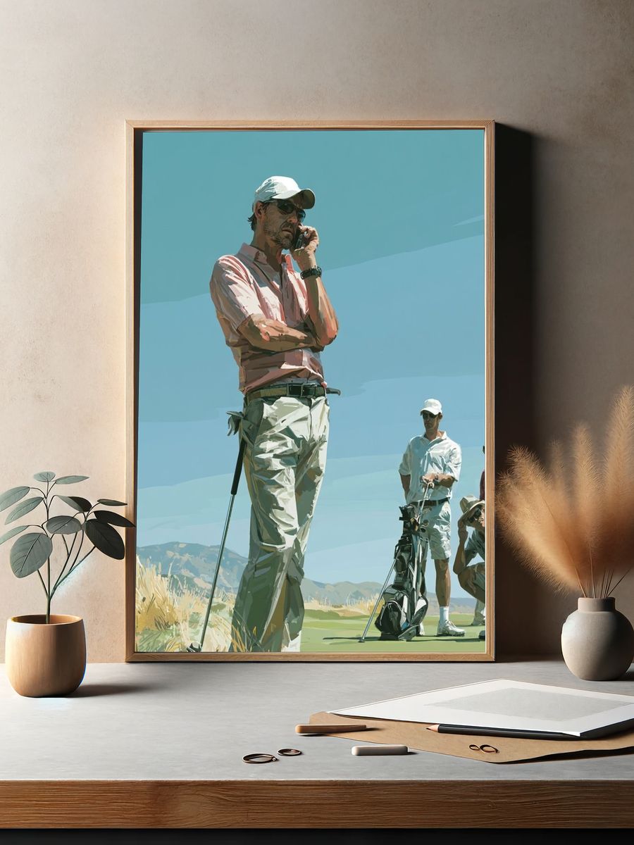Golfers on the Green Illustration Poster. — room view 2