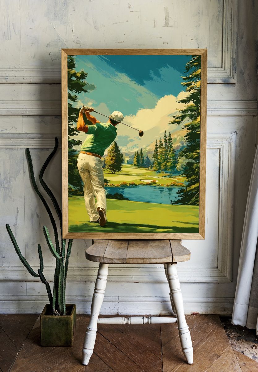 Golfer Swinging — Vintage Print room preview