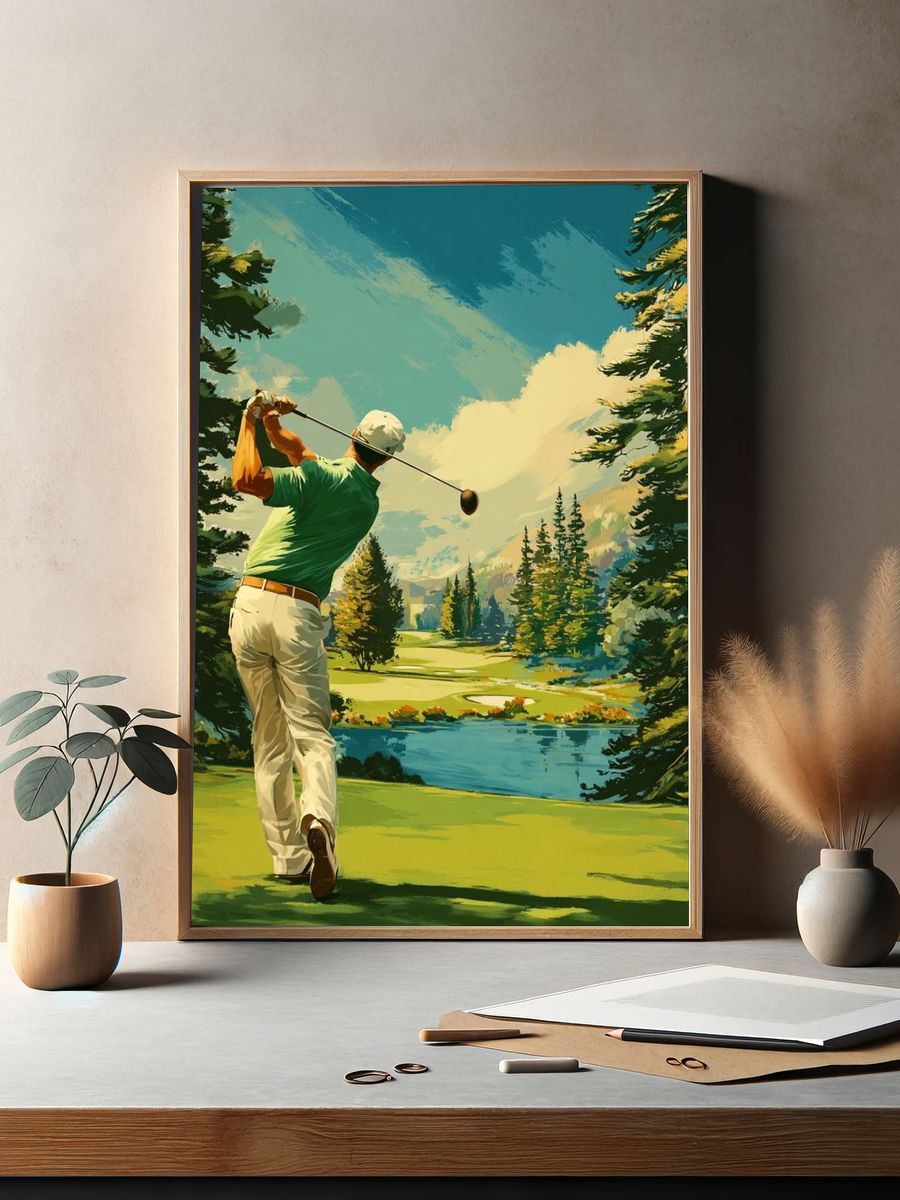Golfer Swinging — Vintage Print. — room view 2