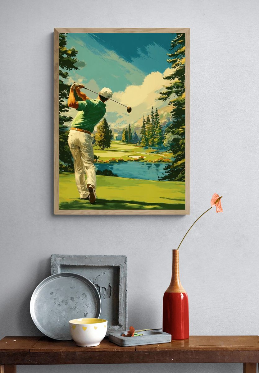 Golfer Swinging — Vintage Print. — room view 3