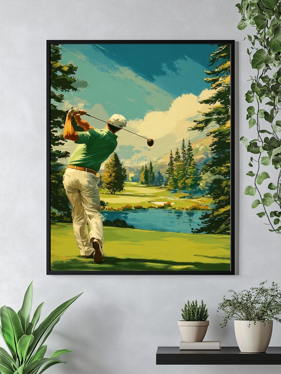 Golfer Swinging — Vintage Print. — room view 4