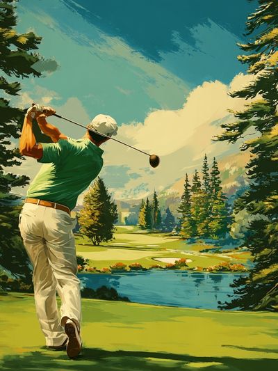 Golfer Swinging — Vintage Print