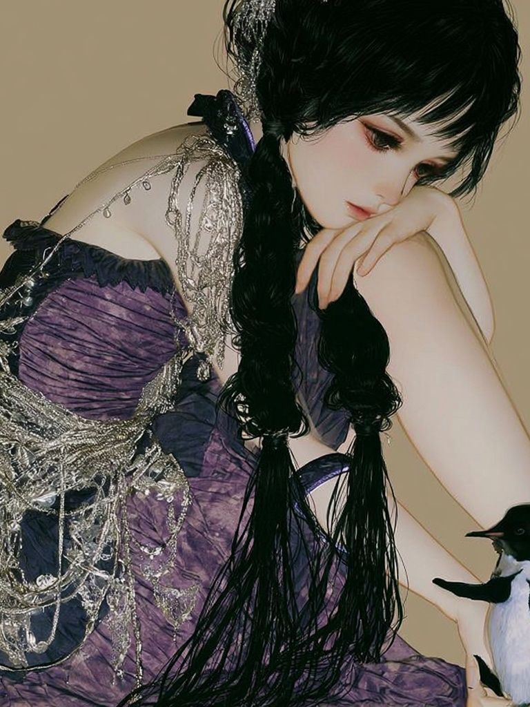 Gothic Girl with Penguin Photography Poster. poster detail