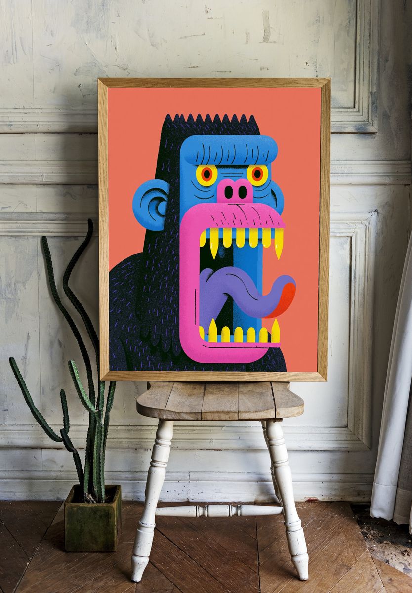 Colorful Gorilla Portrait Poster. room preview