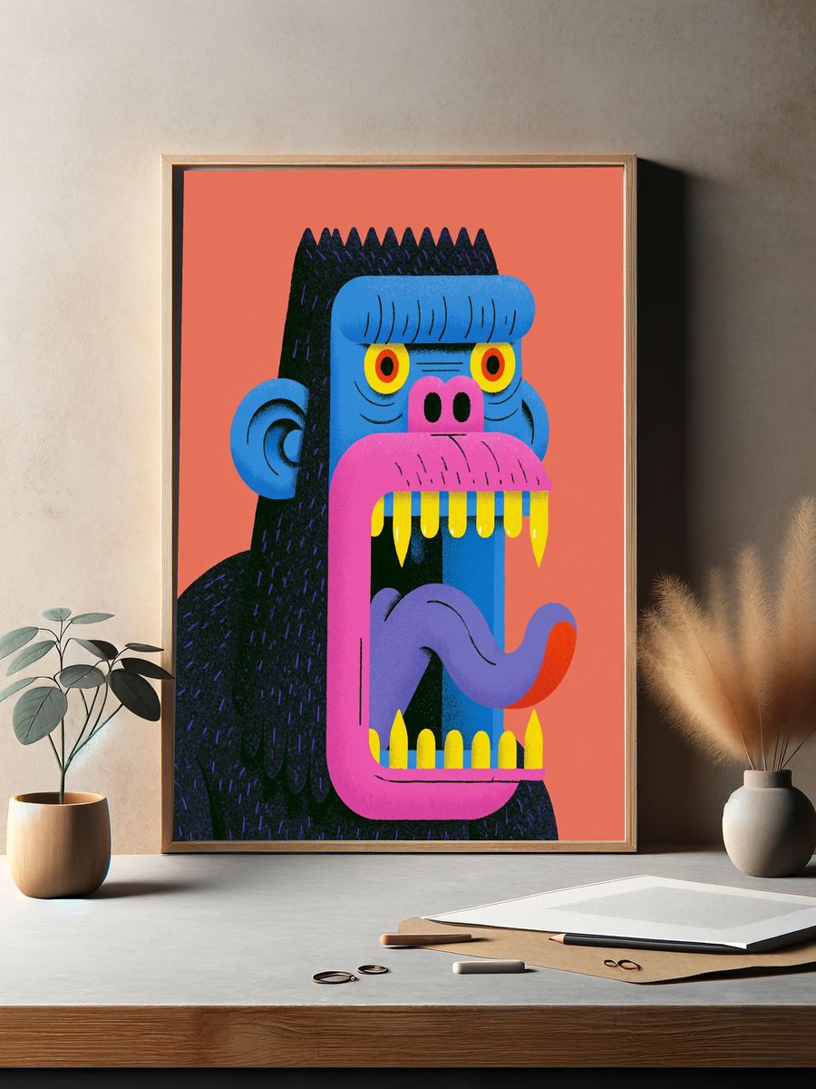Colorful Gorilla Portrait Poster. — room view 2