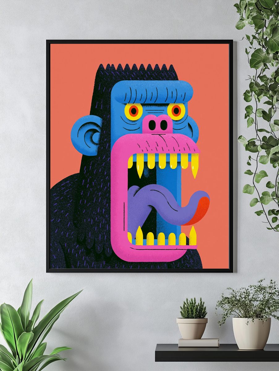 Colorful Gorilla Portrait Poster. — room view 4
