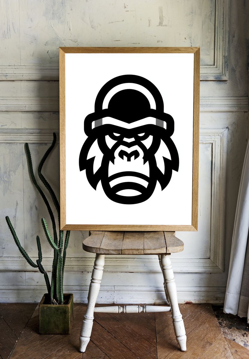 Gorilla Head Minimalist Print. room preview