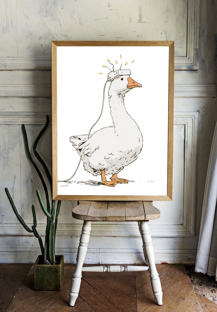 Goose with Headset Illustration Print. — room view 1