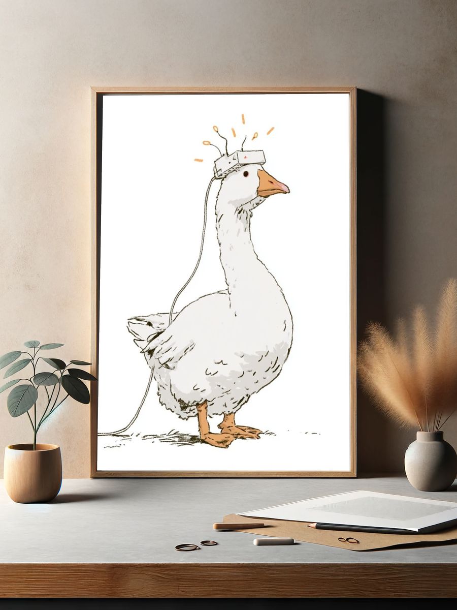 Goose with Headset Illustration Print. — room view 2