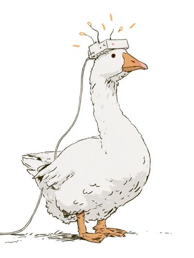 Goose with Headset Illustration Print.
