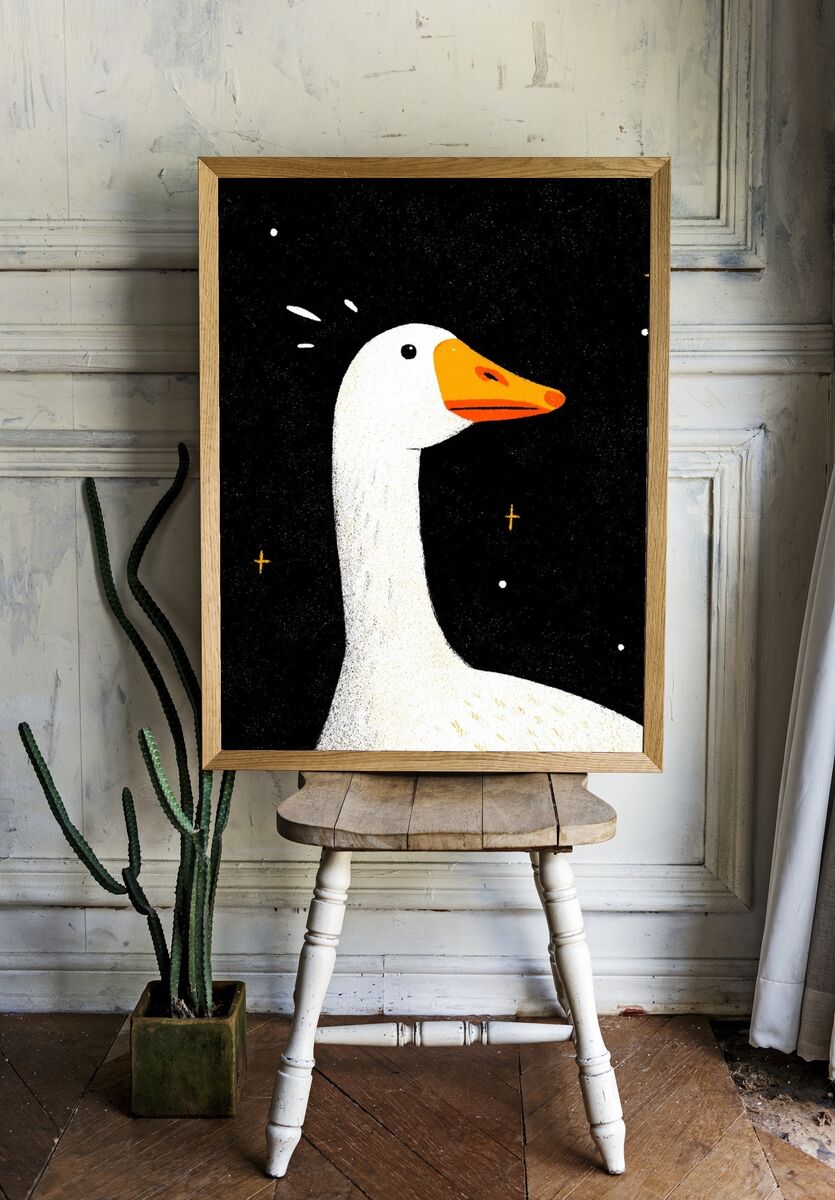 Whimsical Goose Illustration Poster. — room view 1