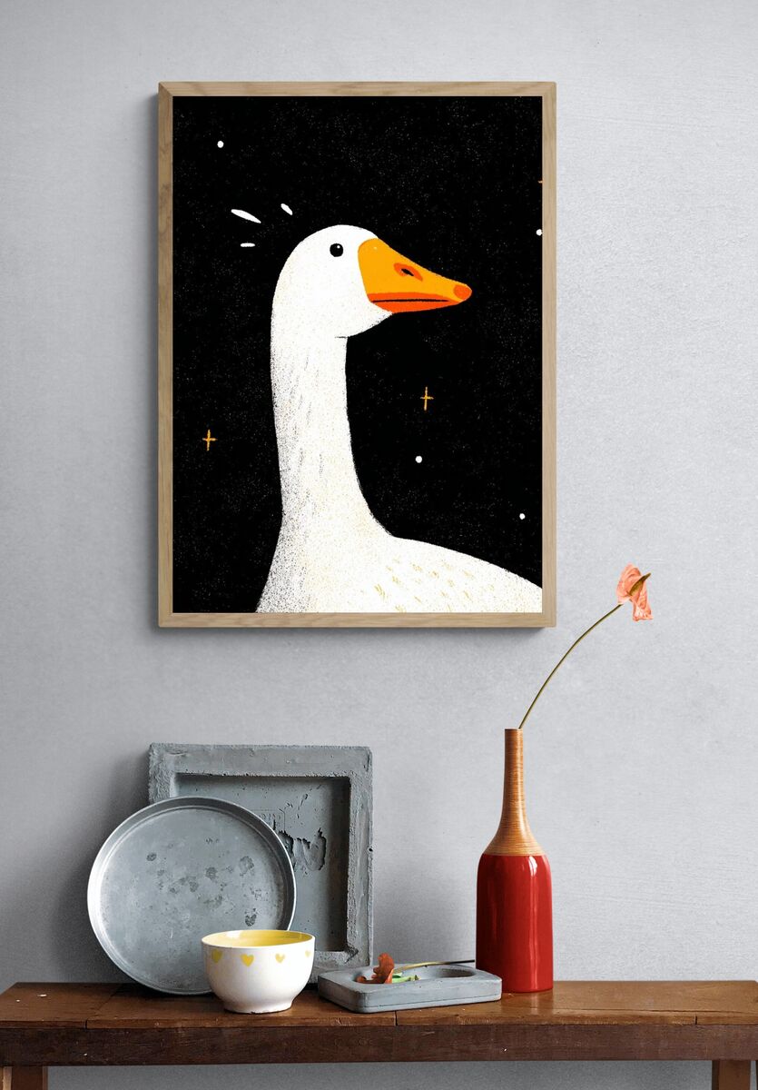 Whimsical Goose Illustration Poster. — room view 3