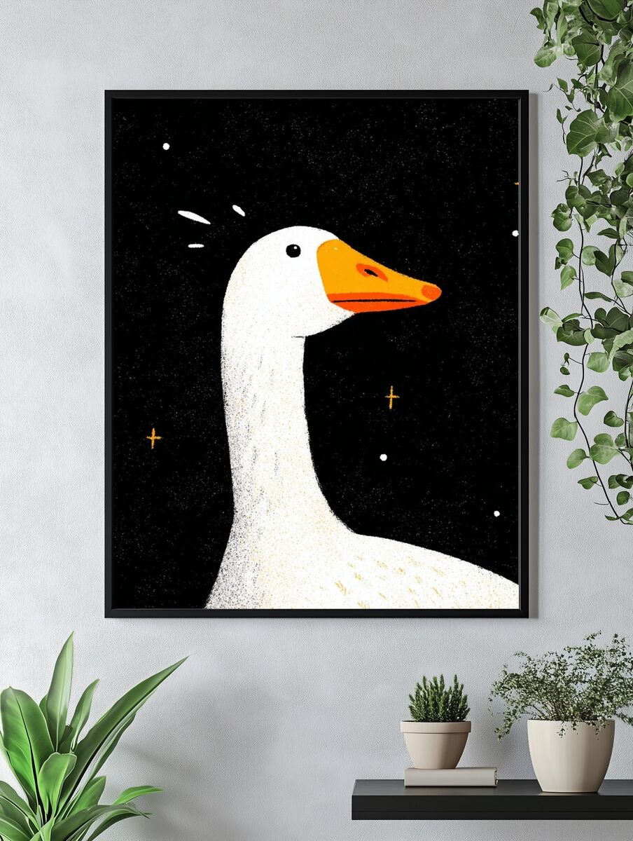 Whimsical Goose Illustration Poster. — room view 4
