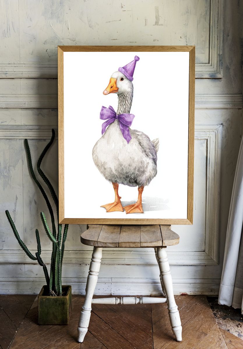Party Goose — Watercolor Illustration Print. — room view 1