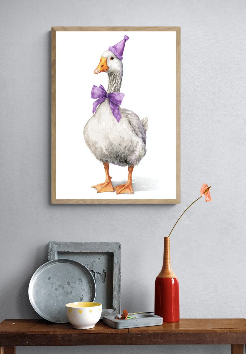 Party Goose — Watercolor Illustration Print. — room view 3