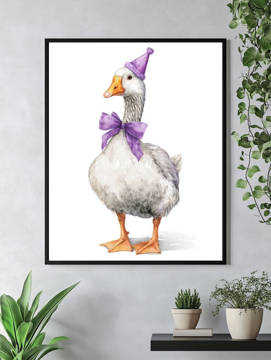Party Goose — Watercolor Illustration Print. — room view 4