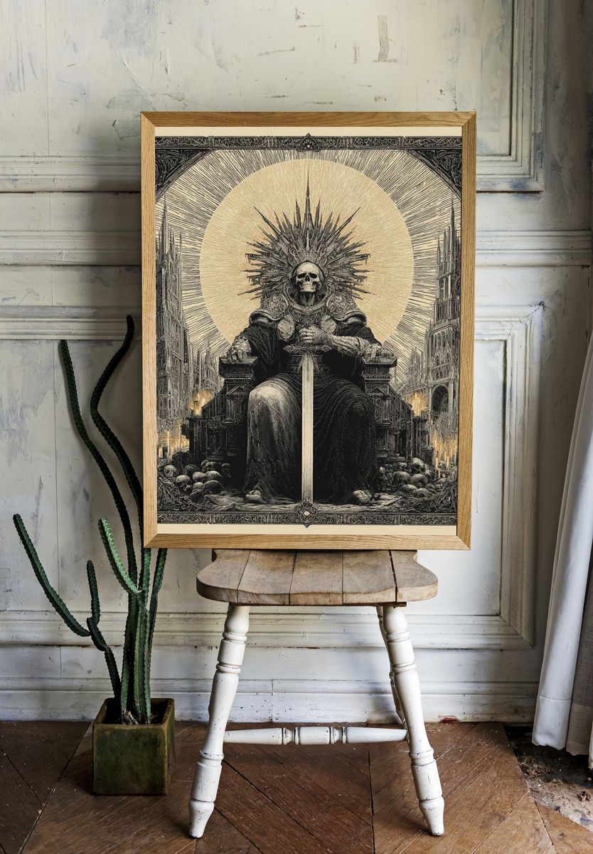 Gothic Skull Throne Illustration Poster. — room view 1