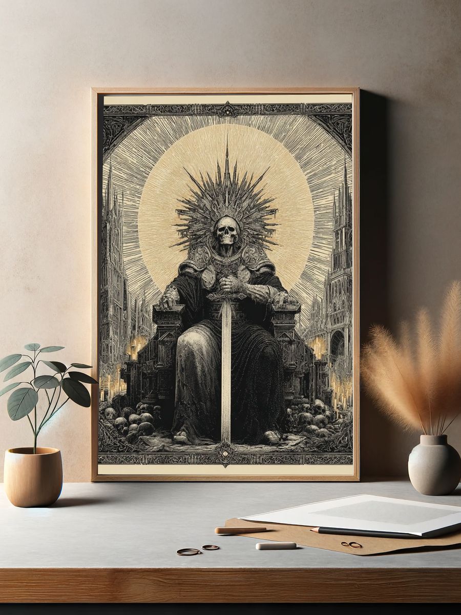 Gothic Skull Throne Illustration Poster. — room view 2