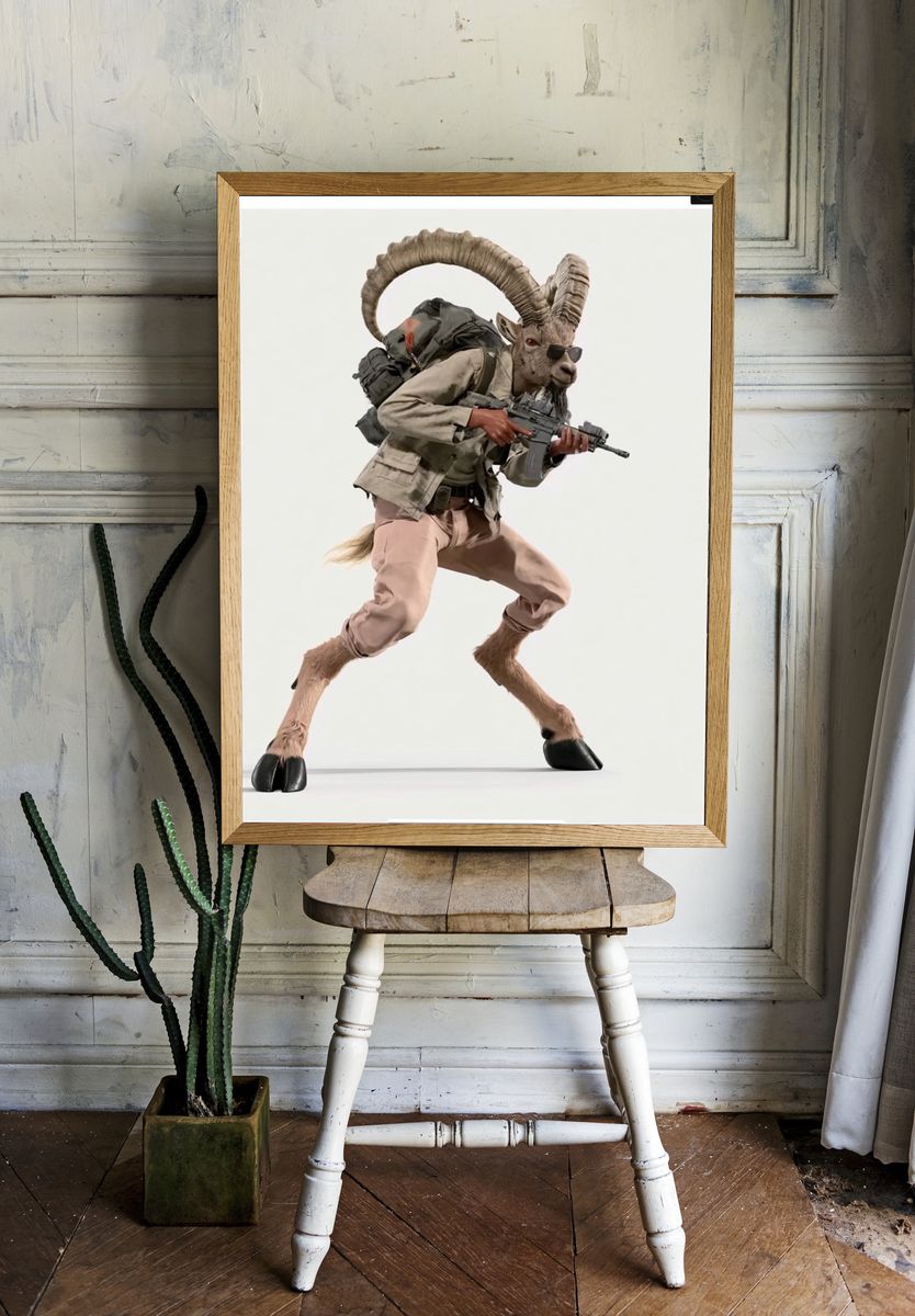 Goat Soldier Digital Art Print. room preview