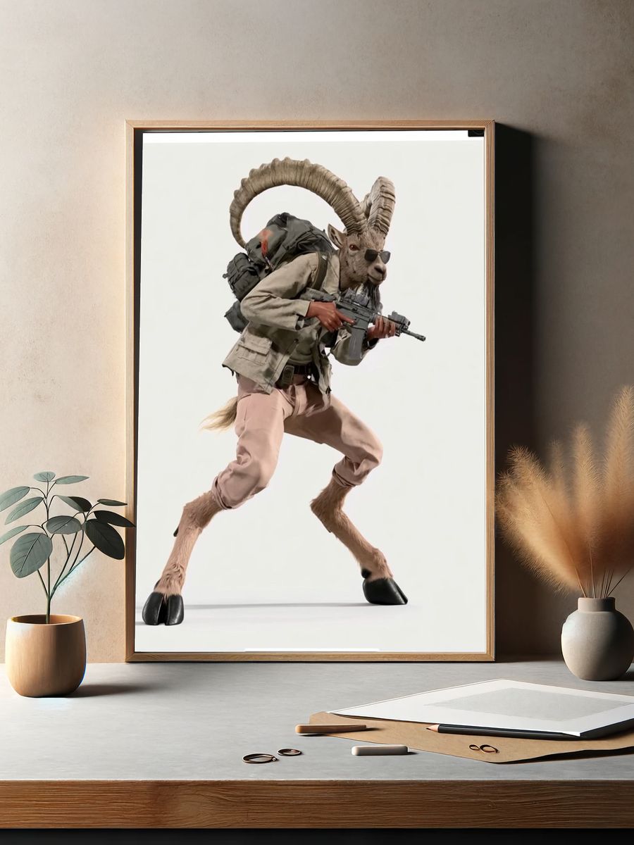 Goat Soldier Digital Art Print. — room view 2